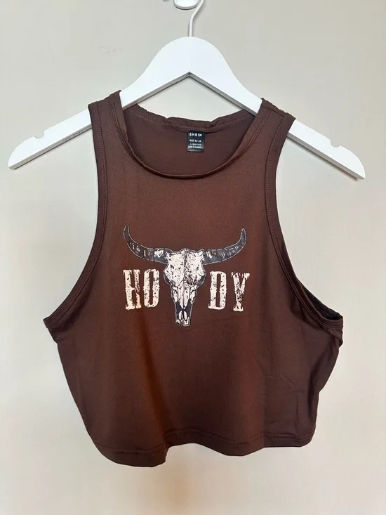 SHEIN Black, White & Brown Western Graphic Crop Tank Tops - Picture 3 of 7